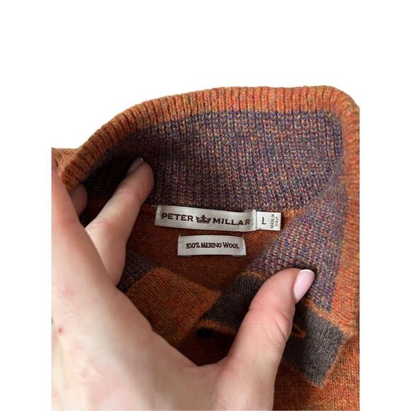 Peter Millar Elbow Patch Merino Wool Button Neck Sweater size L Mens Rust Brown - Picture 3 of 7